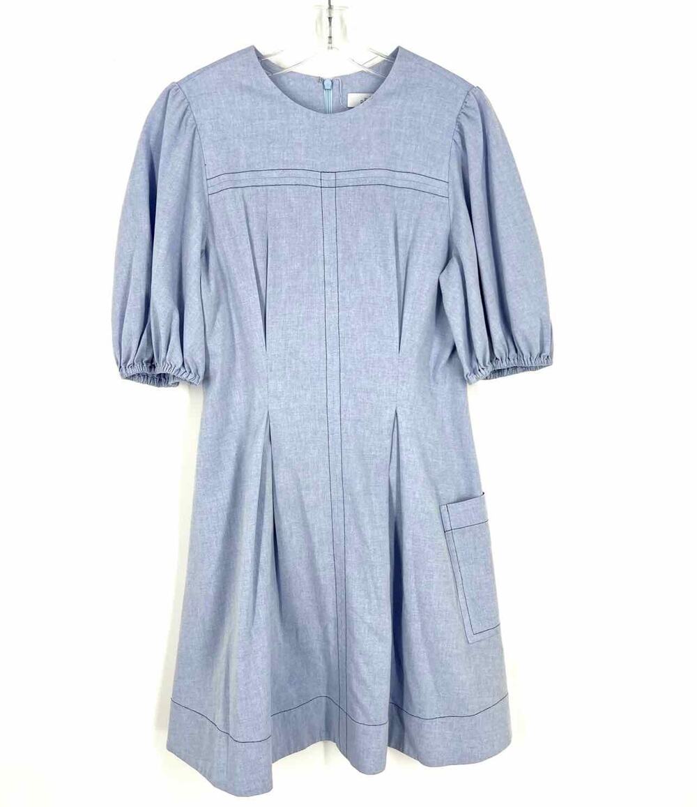 Pearl by Lela Rose Size 8 Lt Blue Puff Sleeve Pintucked Designer Dress